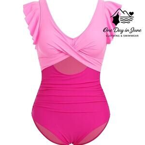 B2Prity Plus Size Ruffle Cross Front Cut Out One Piece Swimsuit Size 2XL